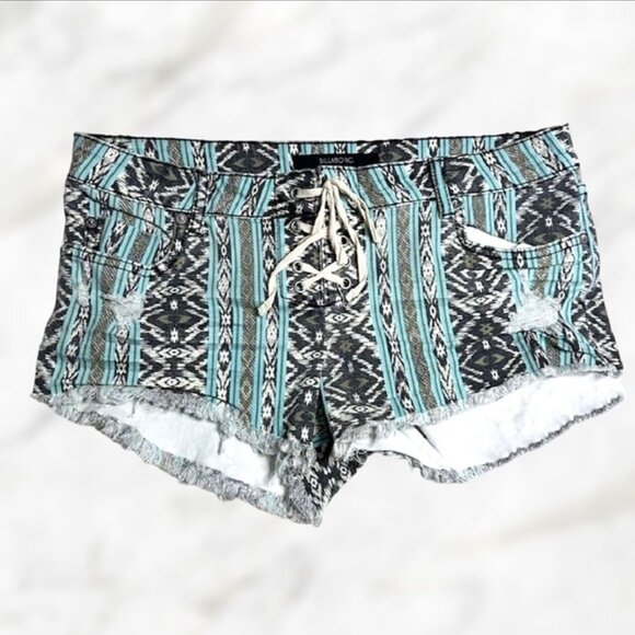 Billabong Lite Hearted Tribal Print Denim Blue Black‎ White Shorts size 29 - Picture 1 of 12